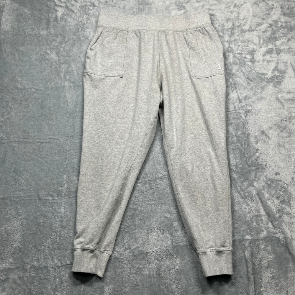Nike Yoga Joggers Women Grey Heathered‎ High Rise Ribbed Waist Sweatpants XL